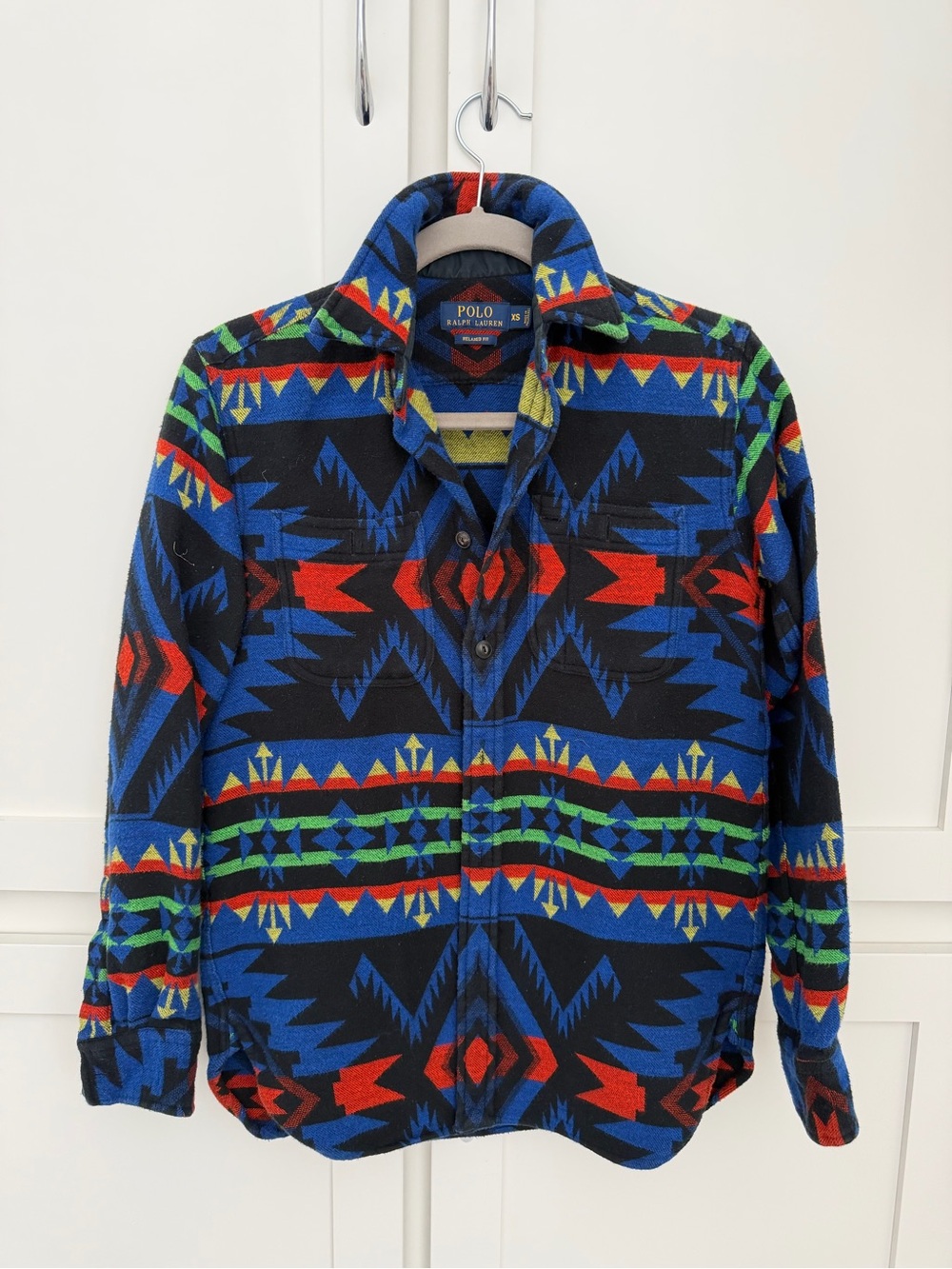 Polo by Ralph Lauren Blue Black Red Geometric Fleece / Thick Button-Down